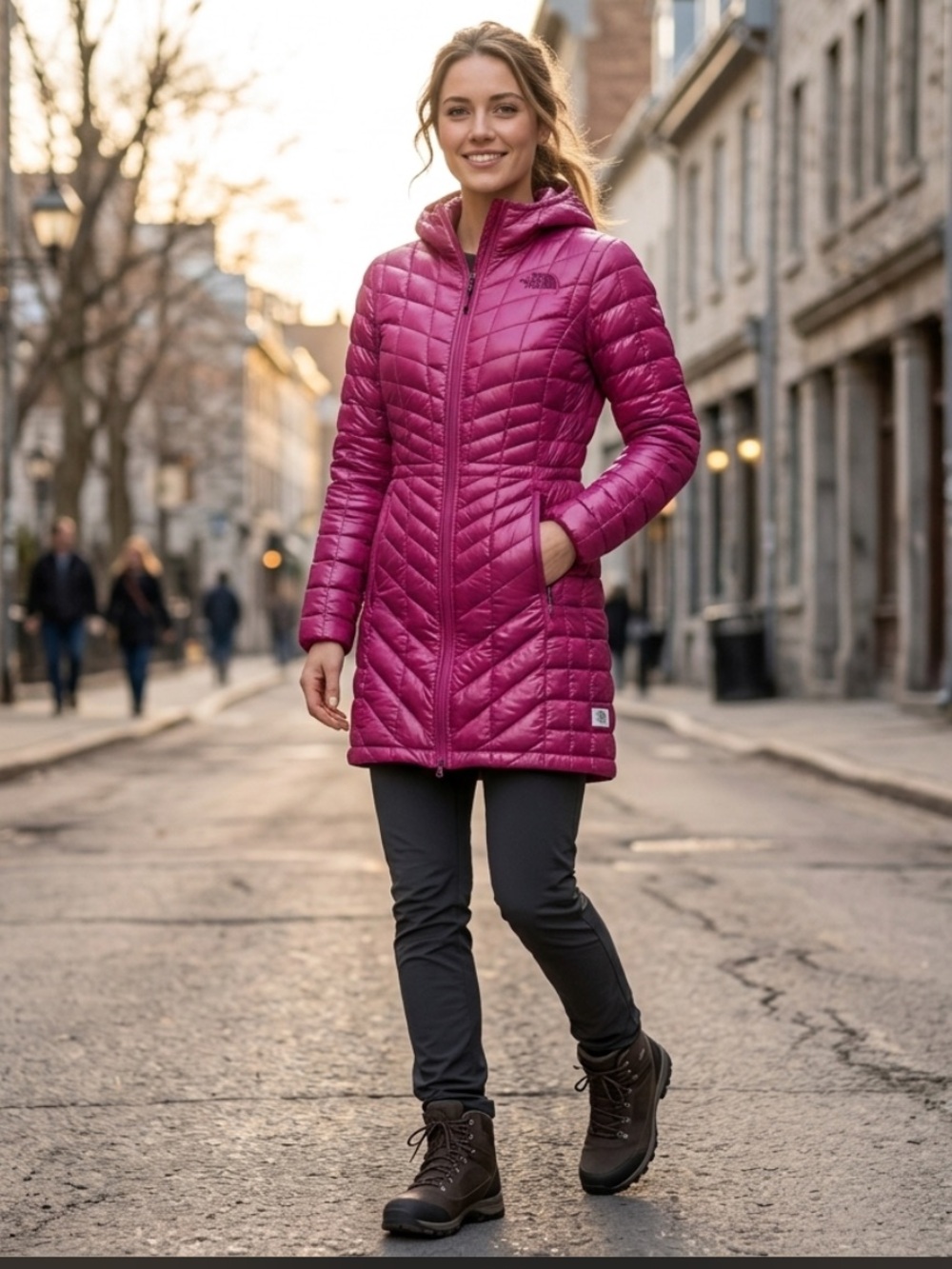 The North Face ThermoBall Parka Jacket Women's Small Hot Pink Hooded Puffer Coat